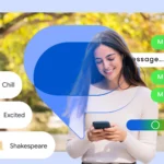 Biểu tượng ứng dụng Google Messages và hình ảnh minh họa người dùng sử dụng điện thoại để nhắn tin