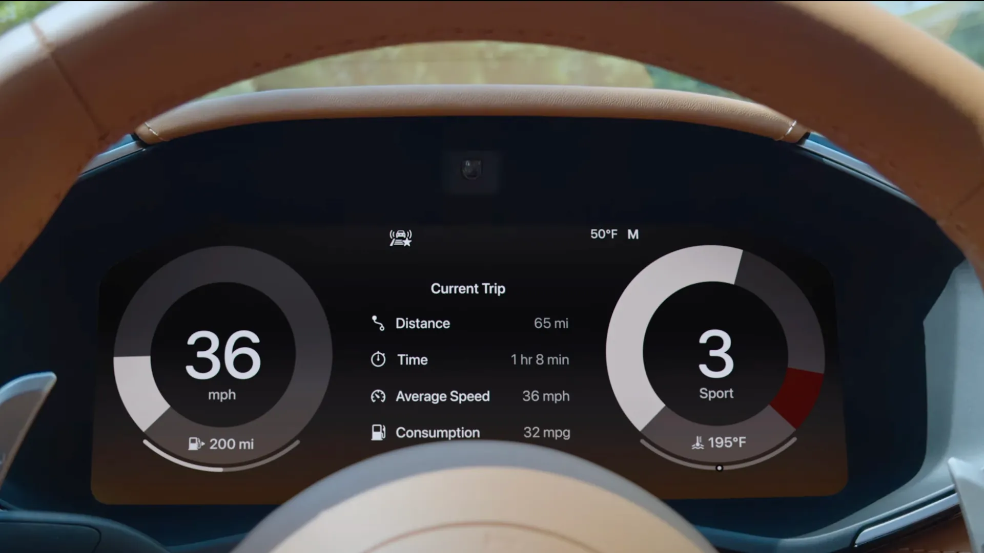 Giao diện CarPlay Ultra hiển thị thông tin tích hợp trên màn hình đồng hồ lái của ô tô.