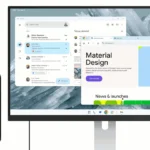 Giao diện desktop trên Android 16 QPR1 Beta 2 hiển thị thanh tác vụ và các cửa sổ ứng dụng nổi.