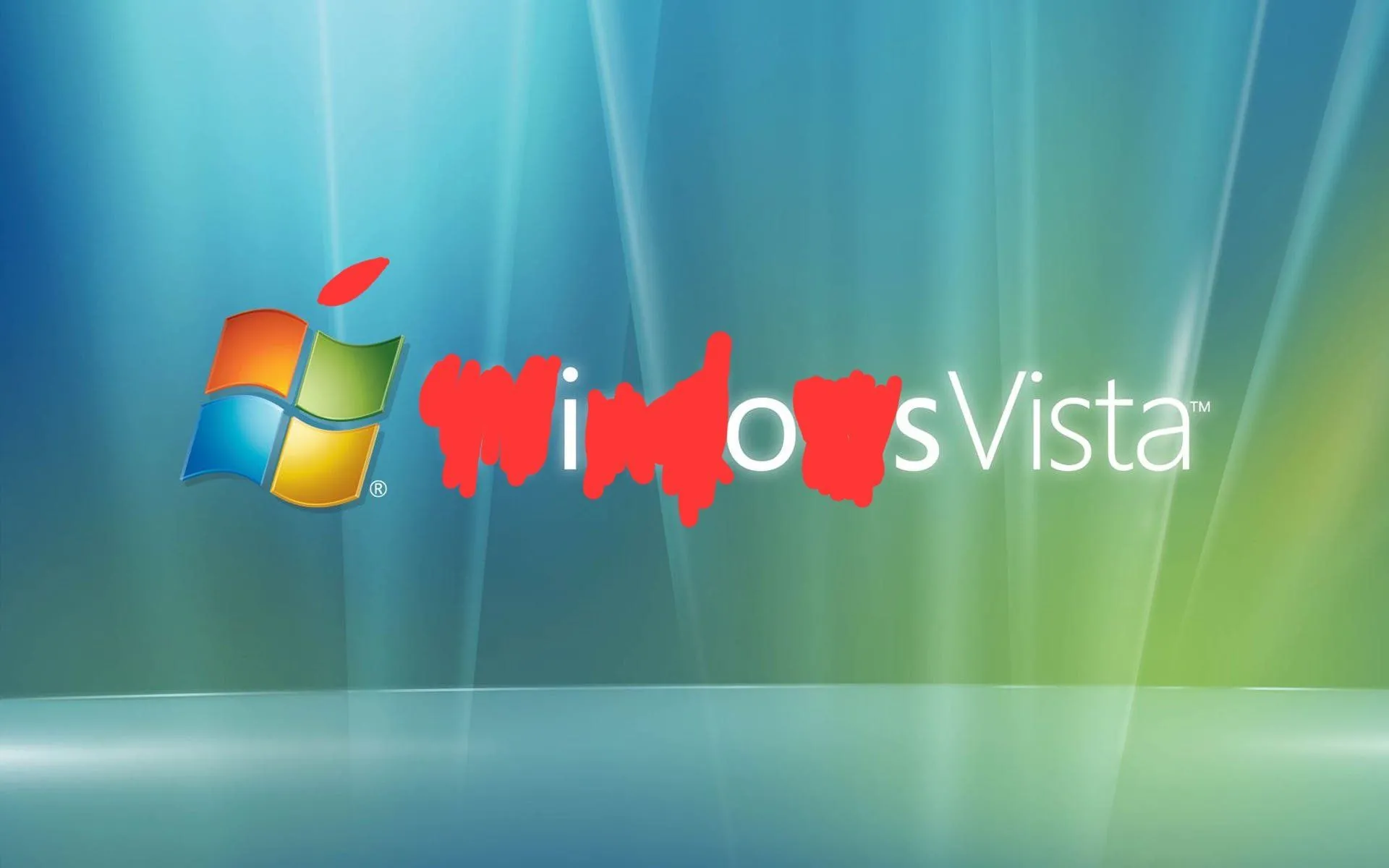 Hình ảnh châm biếm kết hợp logo Windows và iOS, minh họa chiến lược 'đá xéo' của Samsung