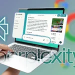 Laptop hiển thị giao diện Perplexity AI, làm nổi bật khả năng tìm kiếm thông tin chuyên sâu