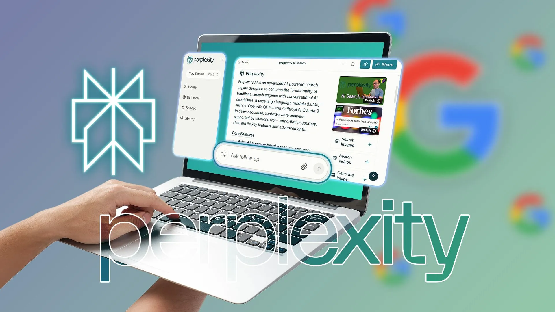 Laptop hiển thị giao diện Perplexity AI, làm nổi bật khả năng tìm kiếm thông tin chuyên sâu