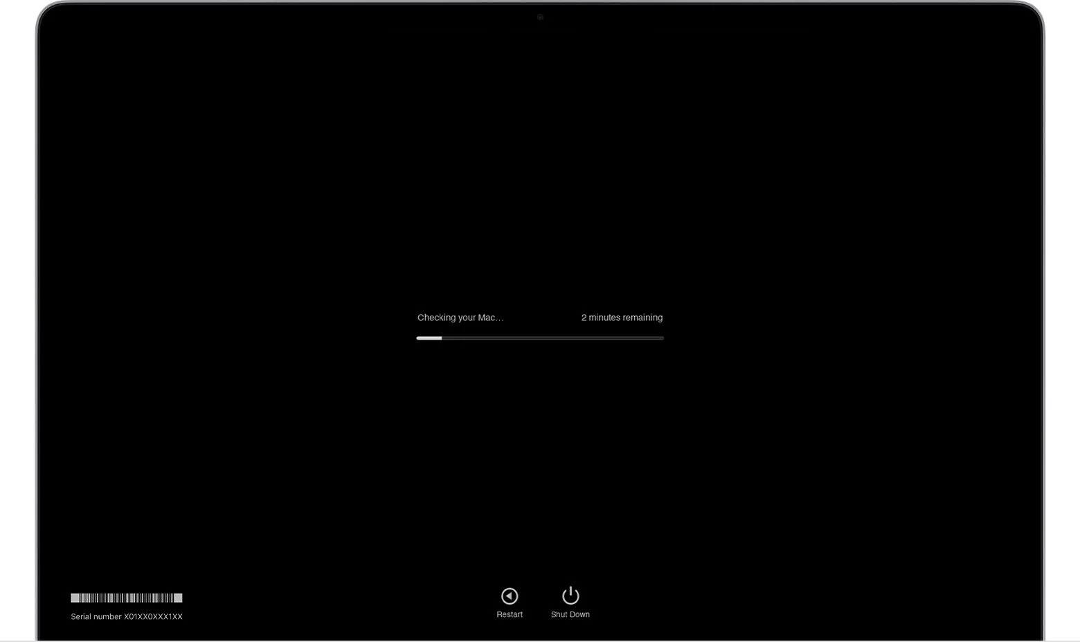 Màn hình máy Mac hiển thị kết quả chạy công cụ Apple Diagnostics, giúp kiểm tra tình trạng phần cứng trước khi bán Mac cũ.