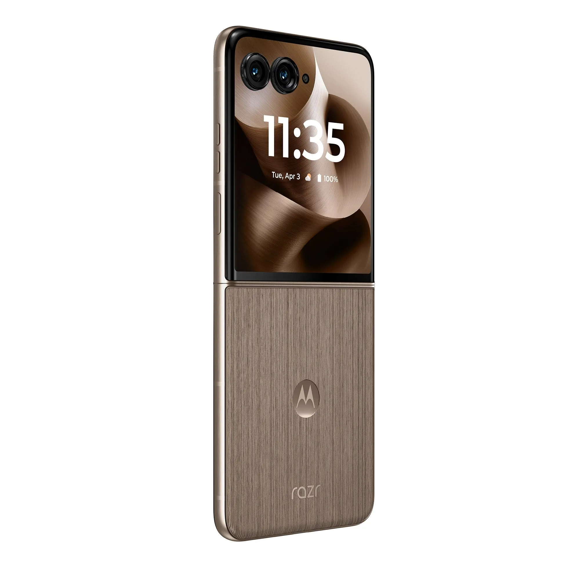 Mặt sau điện thoại Motorola Razr Ultra (2025) màu xanh lá cây nhạt với cụm camera kép.