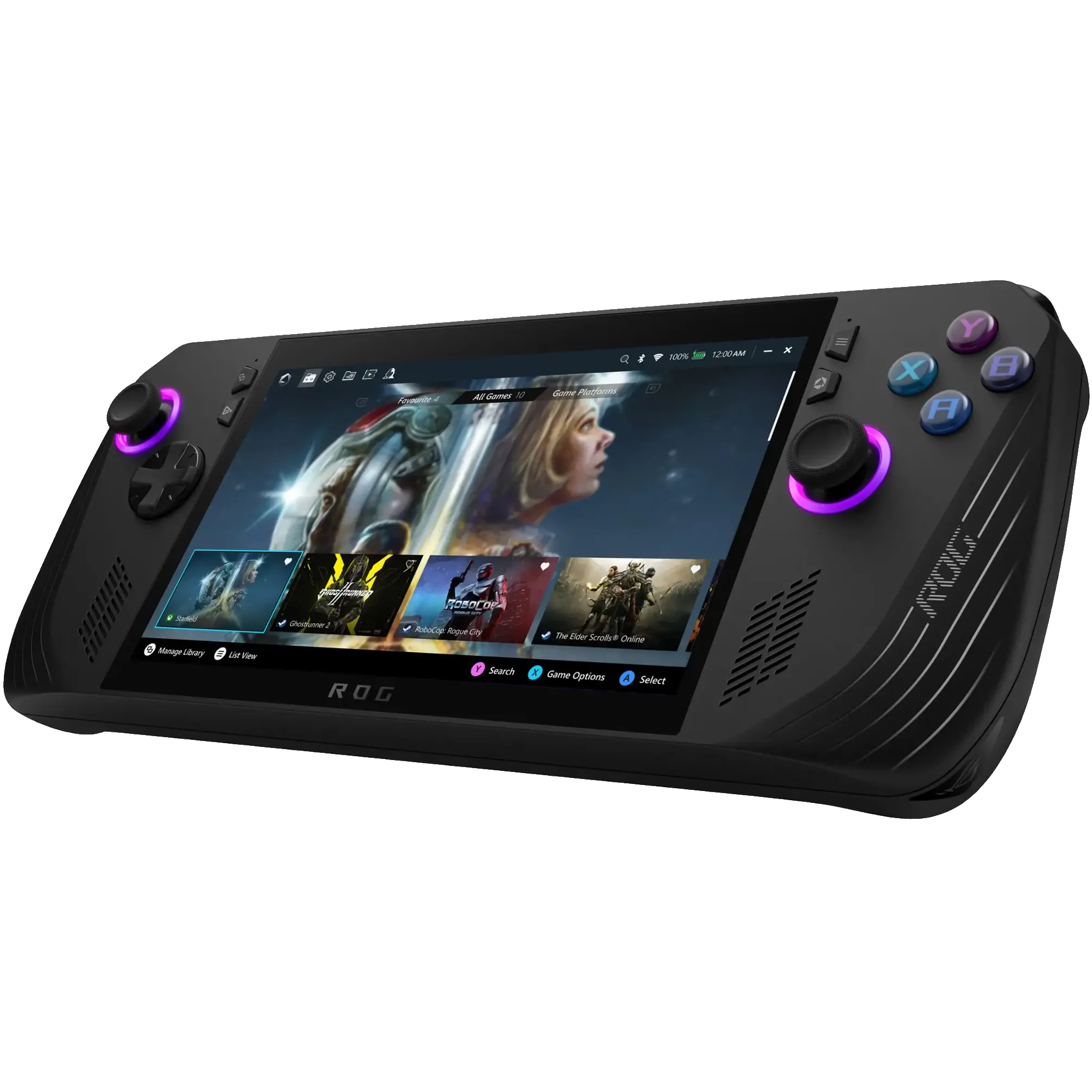 Máy chơi game cầm tay ROG Ally X màu đen.