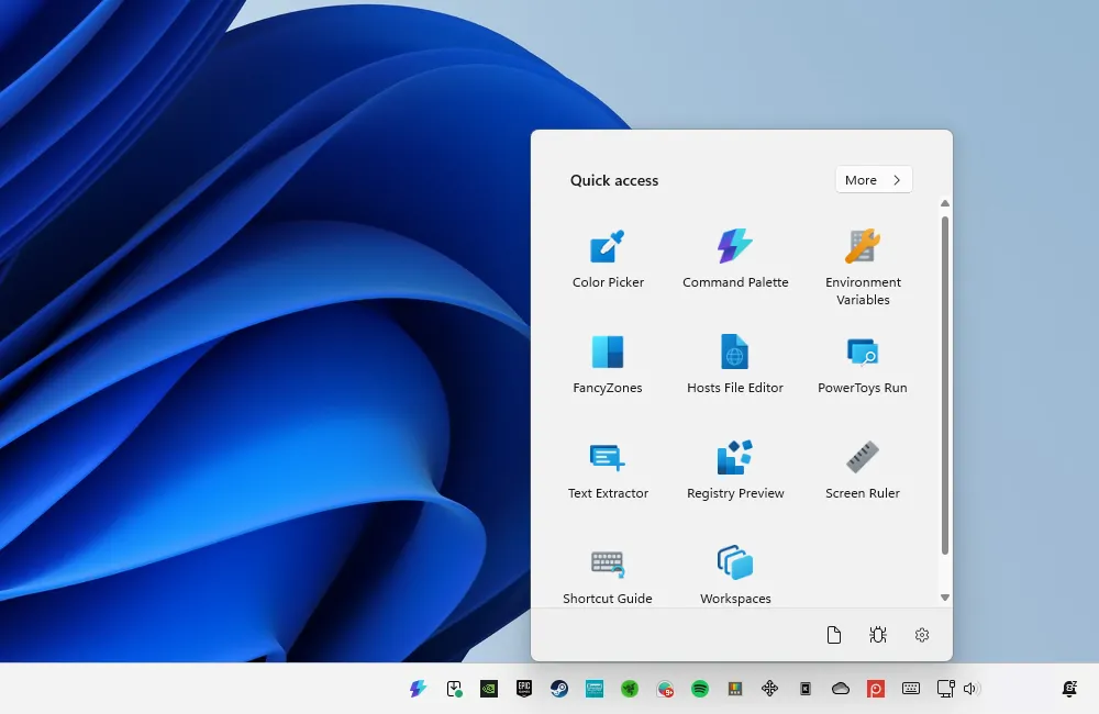 Menu truy cập nhanh các tiện ích của PowerToys trên Windows