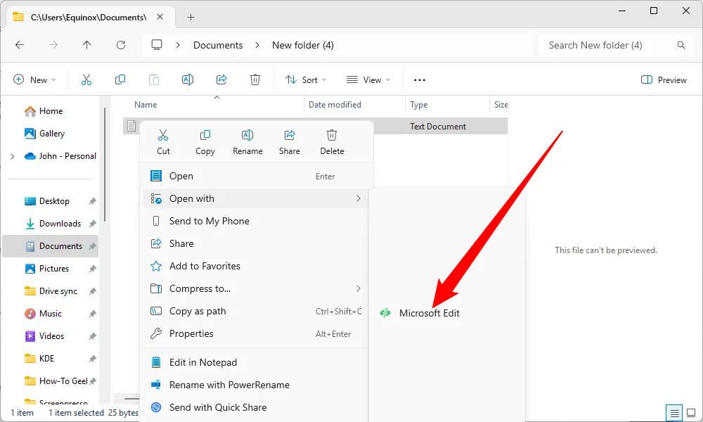 Microsoft Edit trong menu &quot;Open With&quot;.