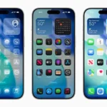 Mô tả giao diện "Liquid Glass" mới của iOS 26 với hiệu ứng kính mờ và chiều sâu trên màn hình iPhone.