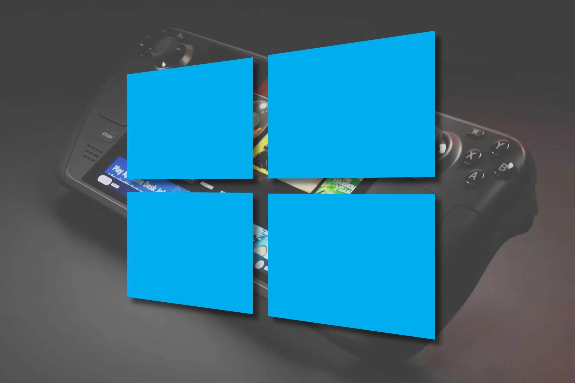 Steam Deck với biểu tượng Windows phía trước.