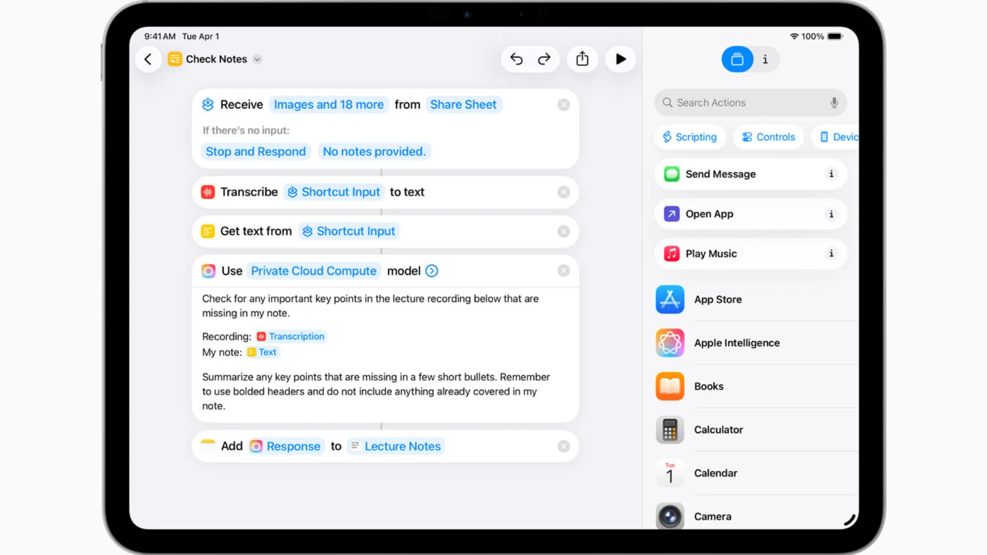 Ứng dụng Phím tắt trên iPadOS 26 tích hợp khả năng tóm tắt văn bản bằng Apple Intelligence