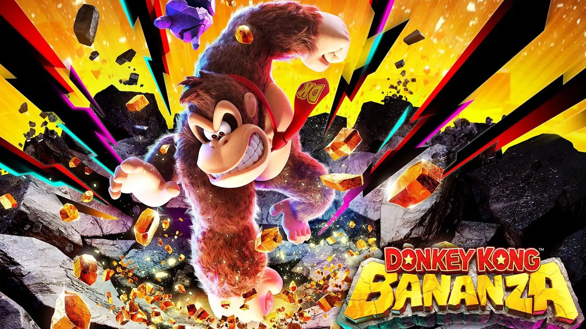 Ảnh bìa chính thức của tựa game Donkey Kong Bananza, một trong những trò chơi được đồn đoán ra mắt trên Nintendo Switch 2