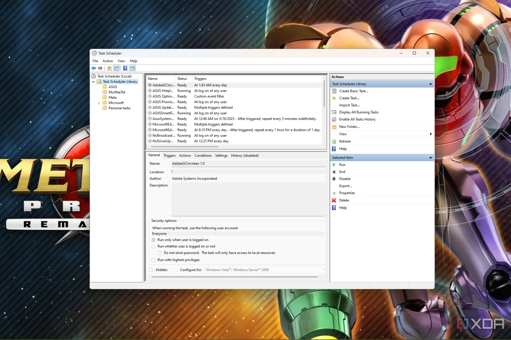 Ảnh chụp màn hình của Windows 11 Task Scheduler trên nền máy tính để bàn