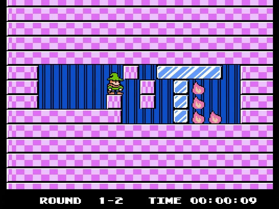 Ảnh chụp màn hình game giải đố Fire 'n Ice trên NES, thể hiện cơ chế tạo và phá băng