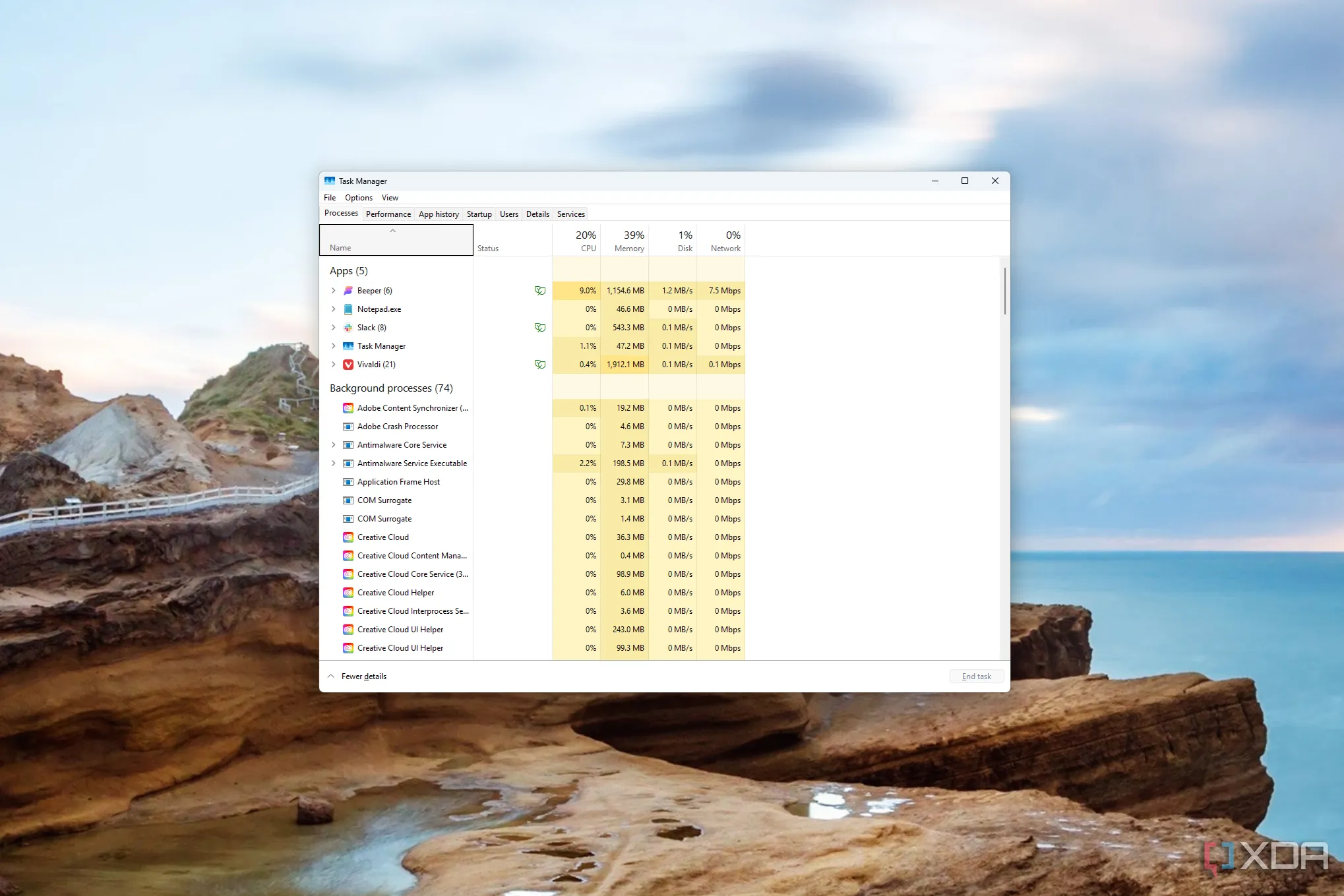 Ảnh chụp màn hình Task Manager với giao diện người dùng cổ điển trên Windows 11
