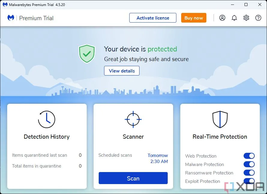 Ảnh chụp màn hình trang chủ của Malwarebytes, một phần mềm diệt virus phổ biến