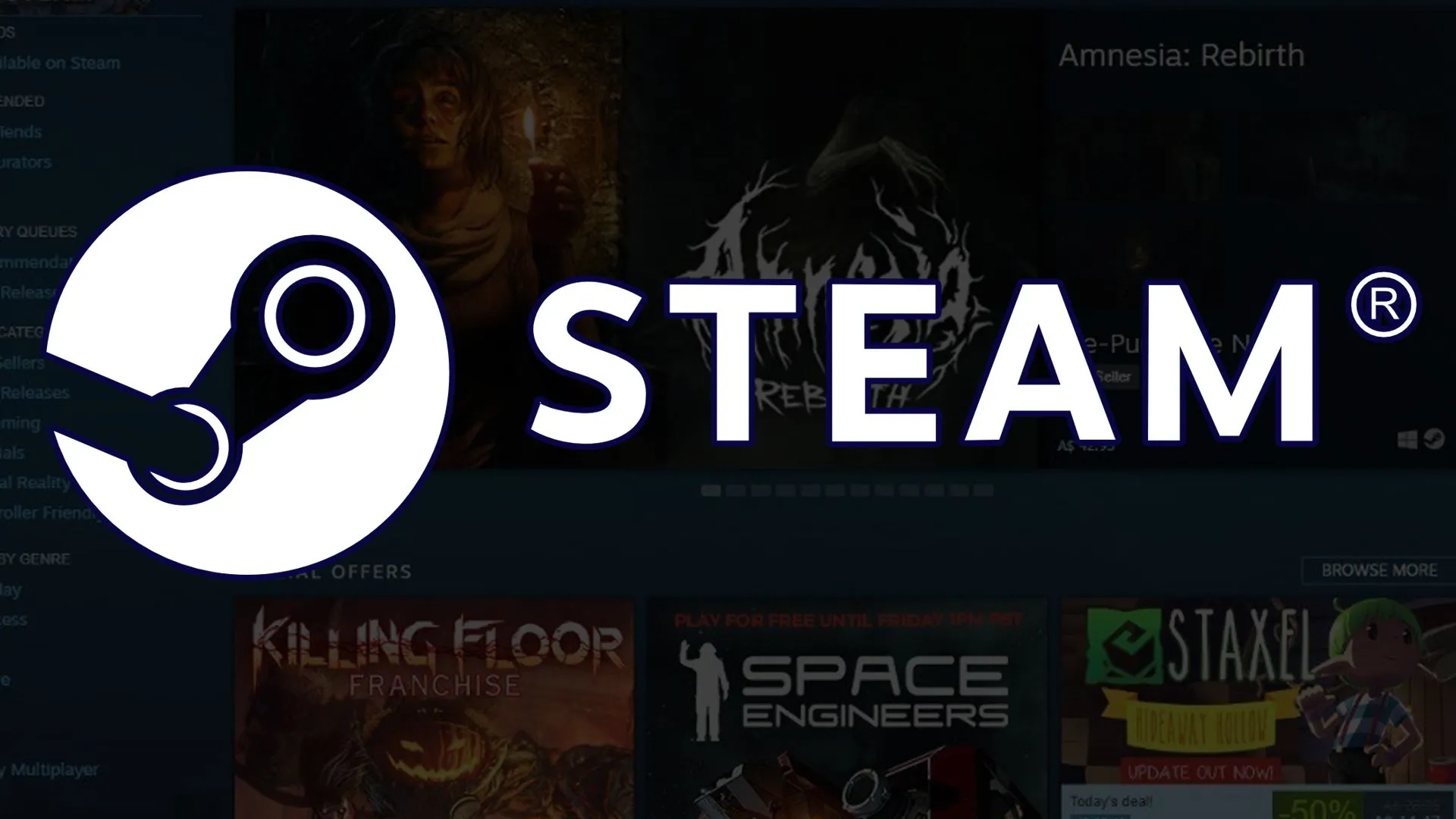 Biểu tượng Steam và giao diện cửa hàng game, tượng trưng cho nền tảng Steam trên Linux