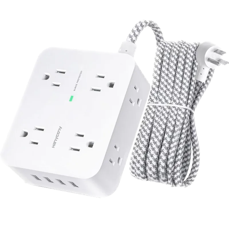 Bộ bảo vệ chống sét lan truyền (surge protector) với nhiều ổ cắm và cổng USB-C, thiết yếu để bảo vệ ổ cứng và các linh kiện máy tính khỏi sốc điện.