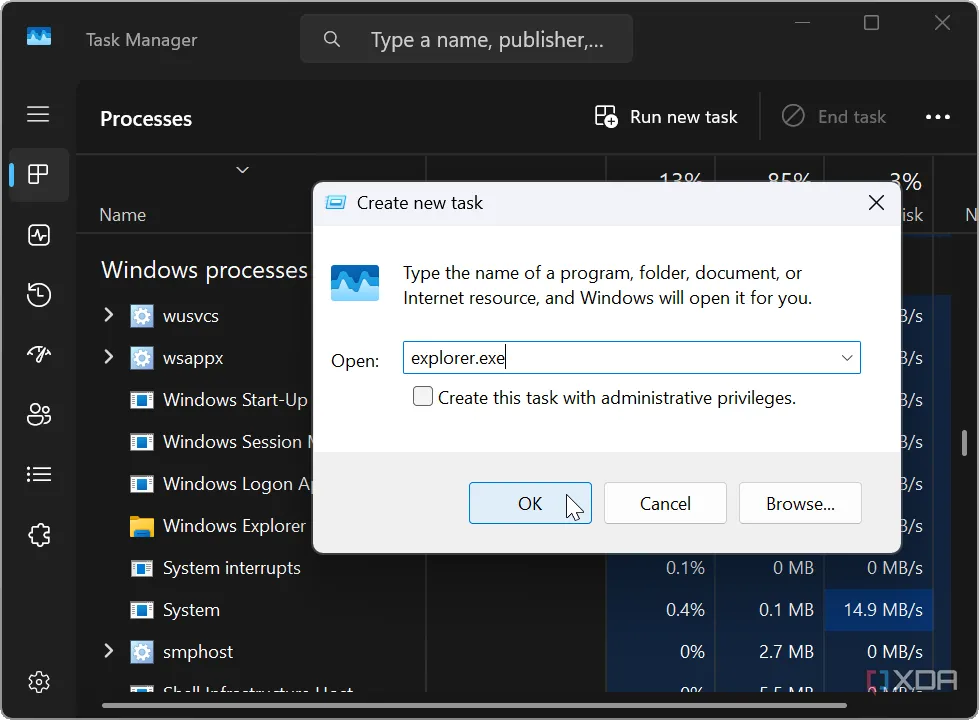 Cách kết thúc tiến trình explorer.exe và khởi chạy lại File Explorer thủ công