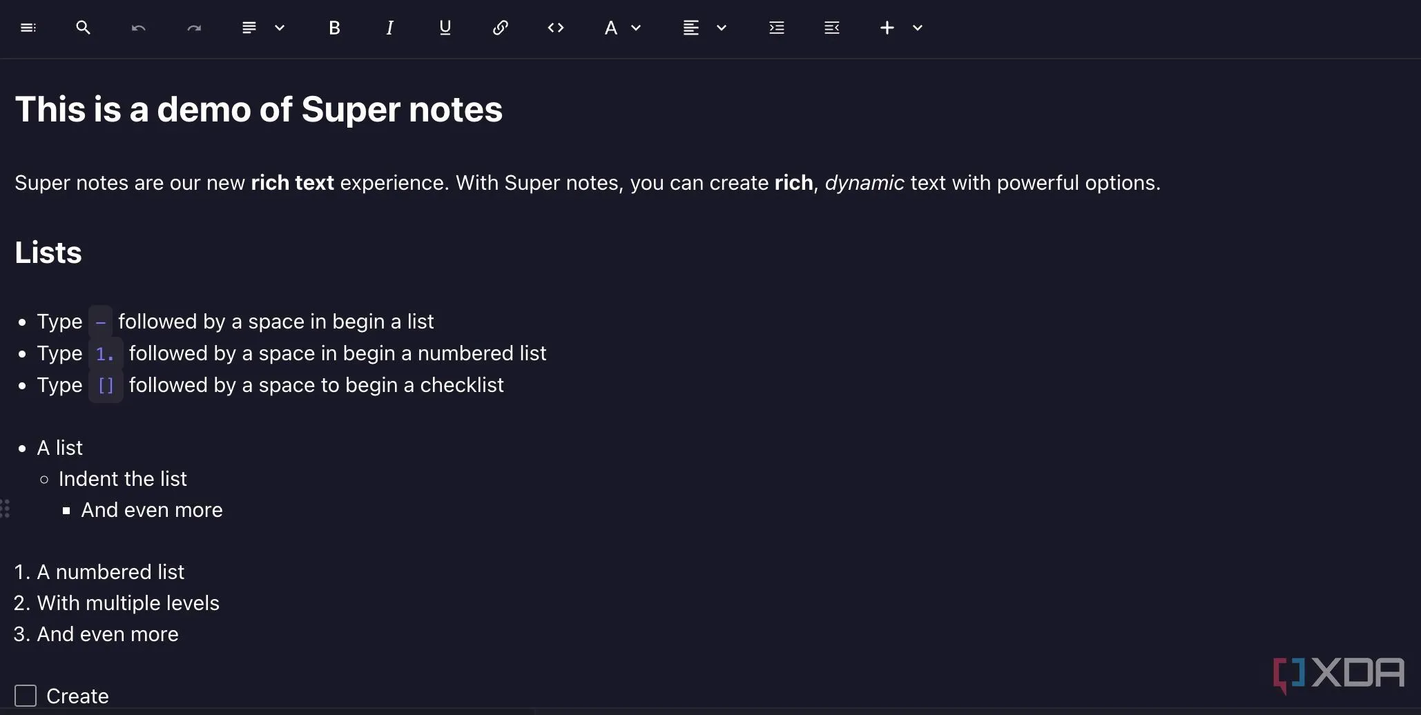 Chức năng Super Note của Standard Notes hỗ trợ định dạng rich text và Markdown