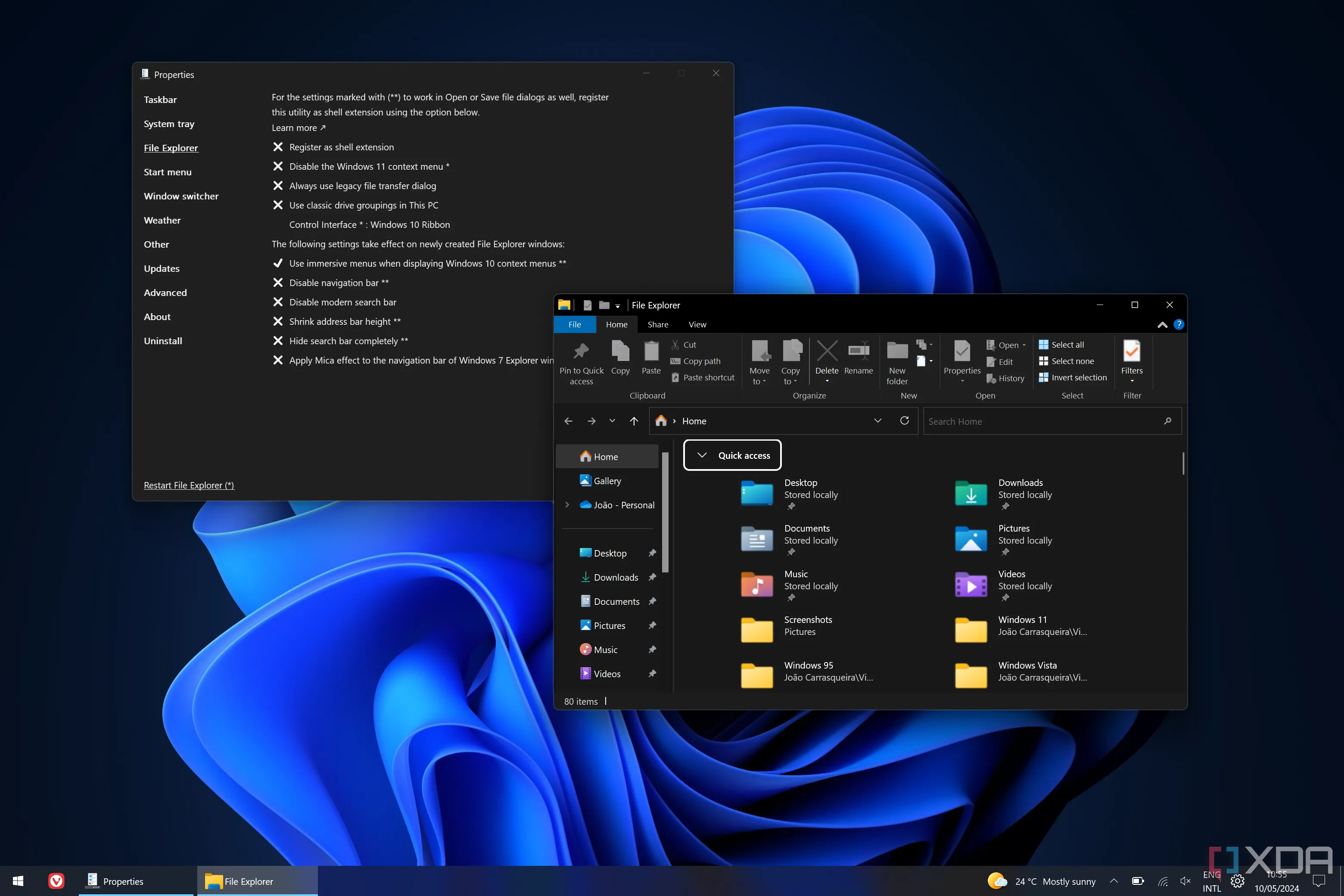 Cửa sổ File Explorer với menu kiểu Windows 10 trên Windows 11