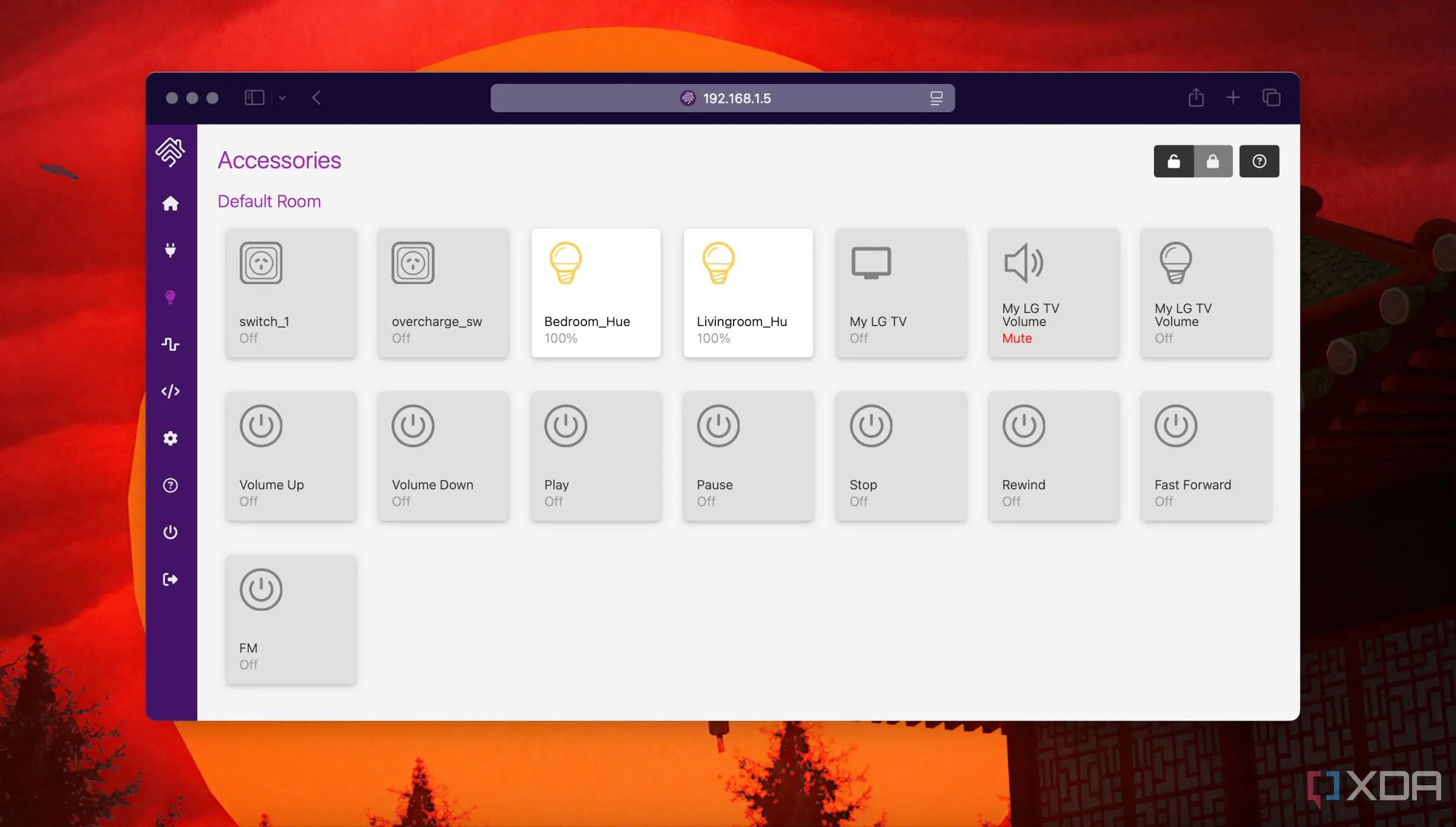 Danh sách các thiết bị đã thêm vào Homebridge sau khi cấu hình plugin