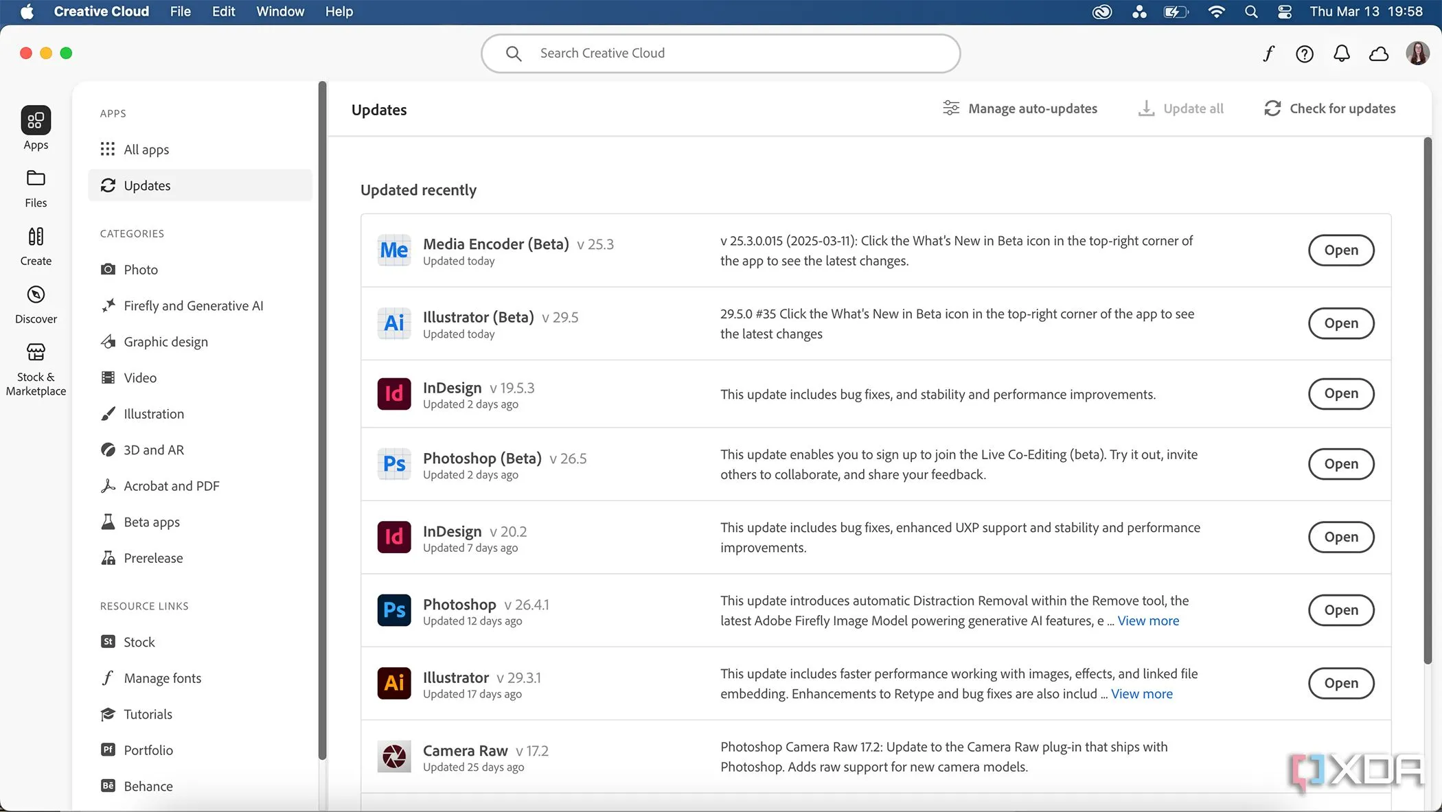 Giao diện cập nhật của Adobe Creative Cloud