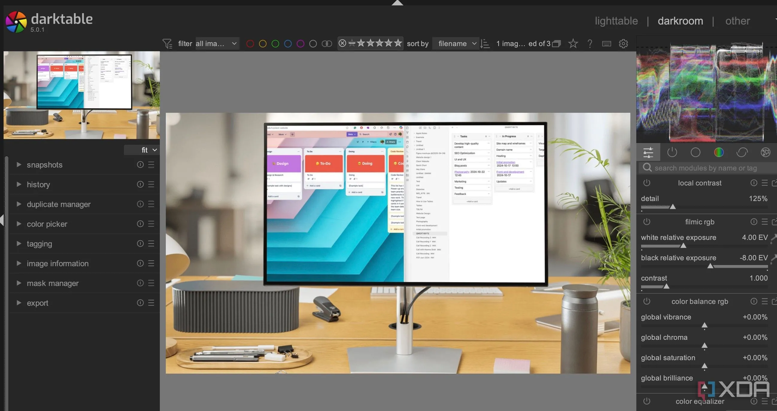 Giao diện chính của Darktable