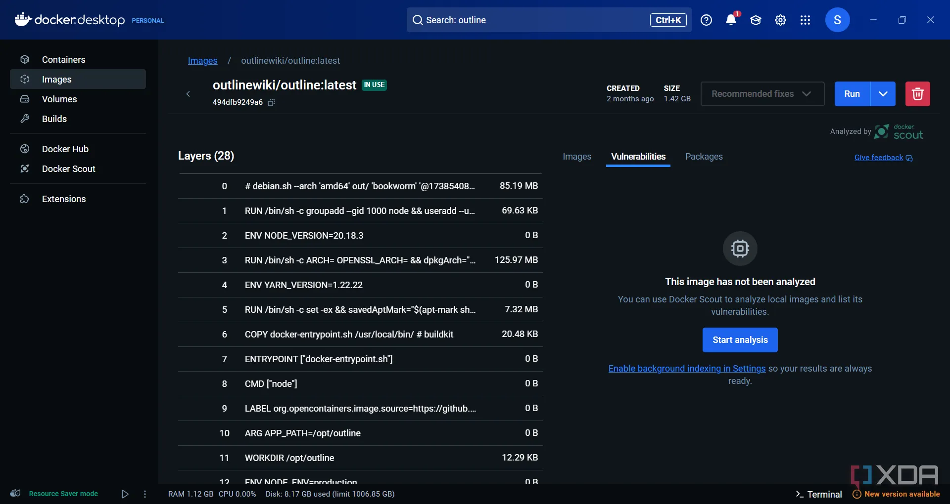 Giao diện Outline được tự host bằng Docker cho thấy sự linh hoạt của Docker