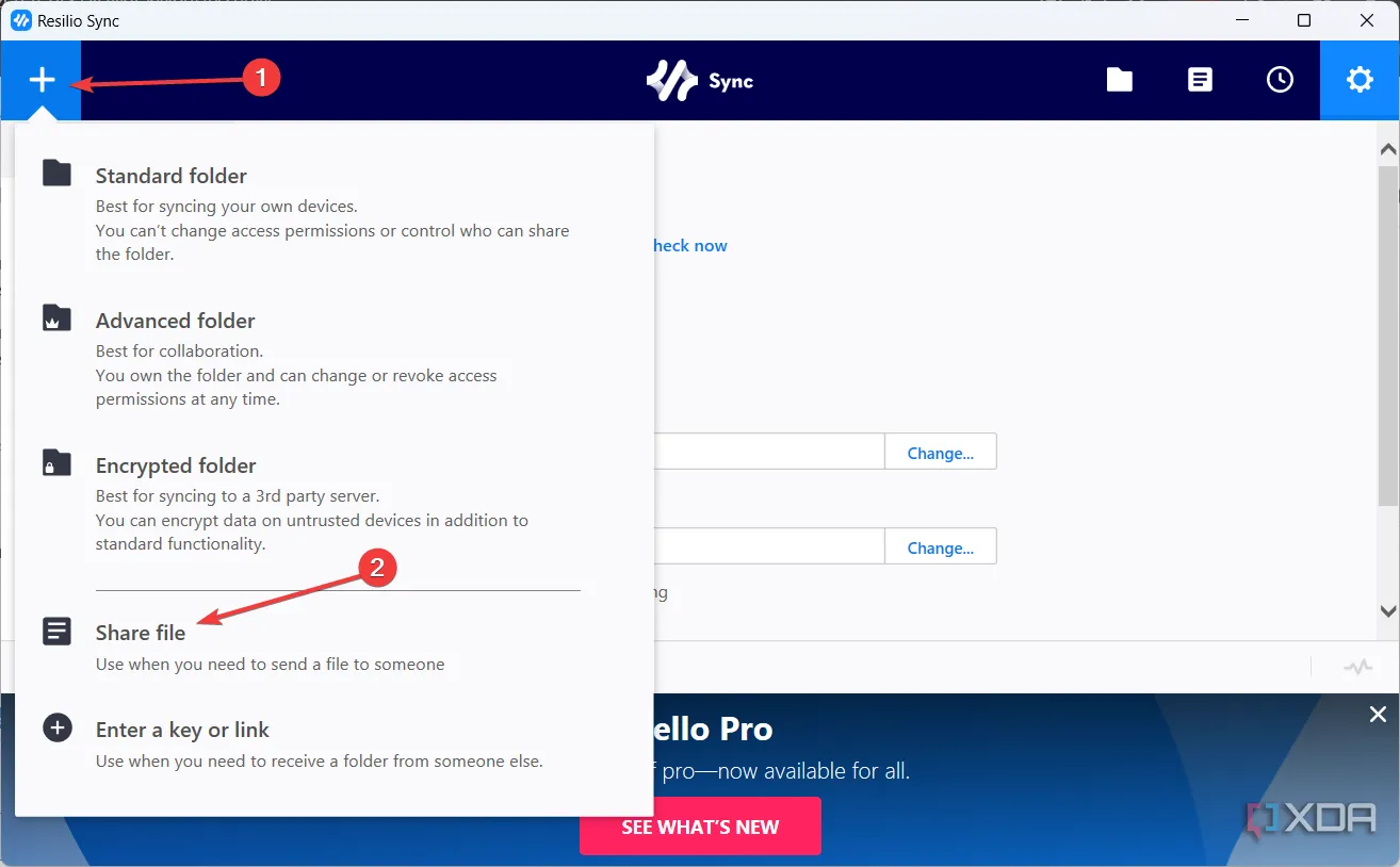 Giao diện Resilio Share đang chia sẻ một tập tin lớn qua kết nối P2P