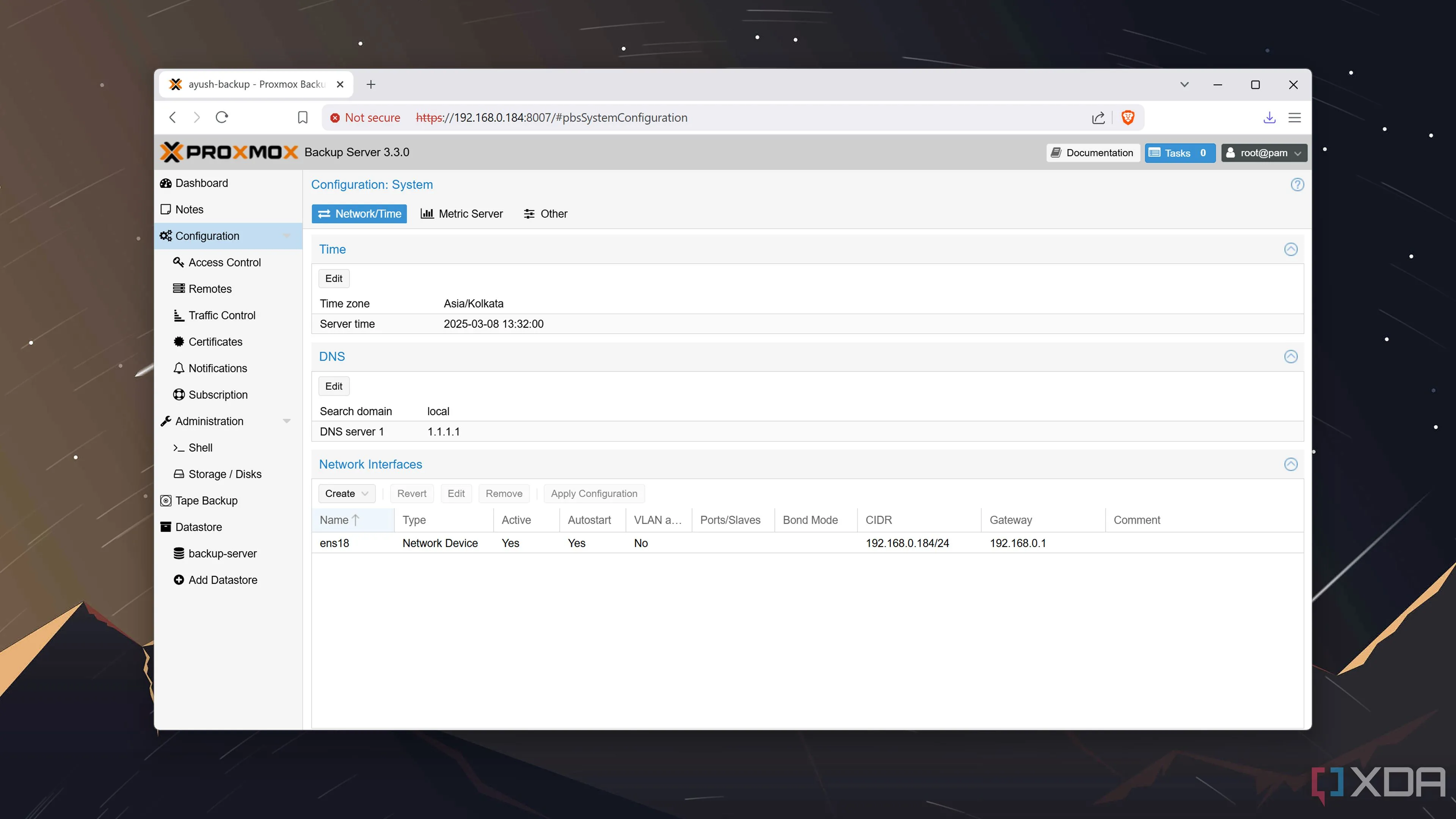 Giao diện tab Configuration trong Proxmox Backup Server, cho phép quản lý và tối ưu hóa các thiết lập sao lưu.
