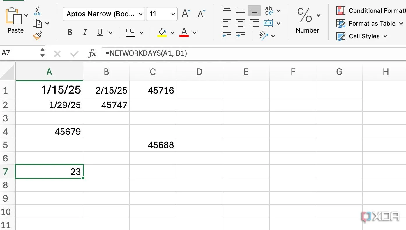 Hàm NETWORKDAYS trong Excel tính số ngày làm việc giữa hai mốc, loại trừ cuối tuần