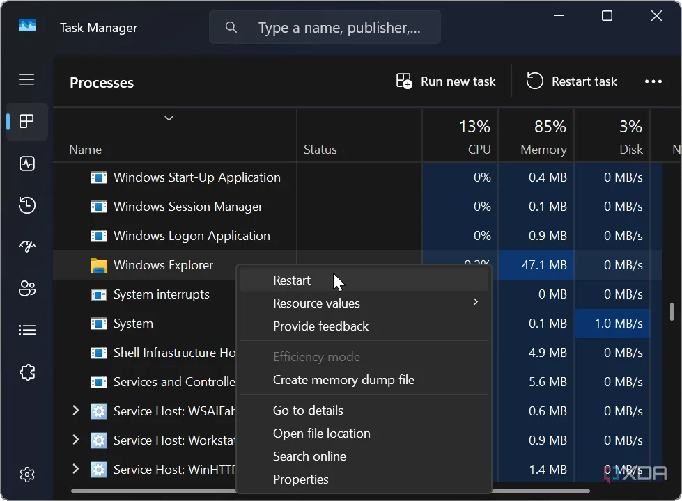 Hướng dẫn khởi động lại File Explorer thông qua Task Manager trên Windows 11