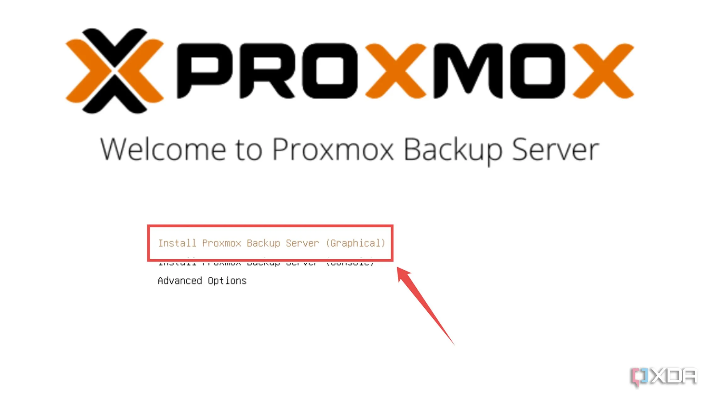 Màn hình khởi động cài đặt Proxmox Backup Server, chọn chế độ cài đặt đồ họa.