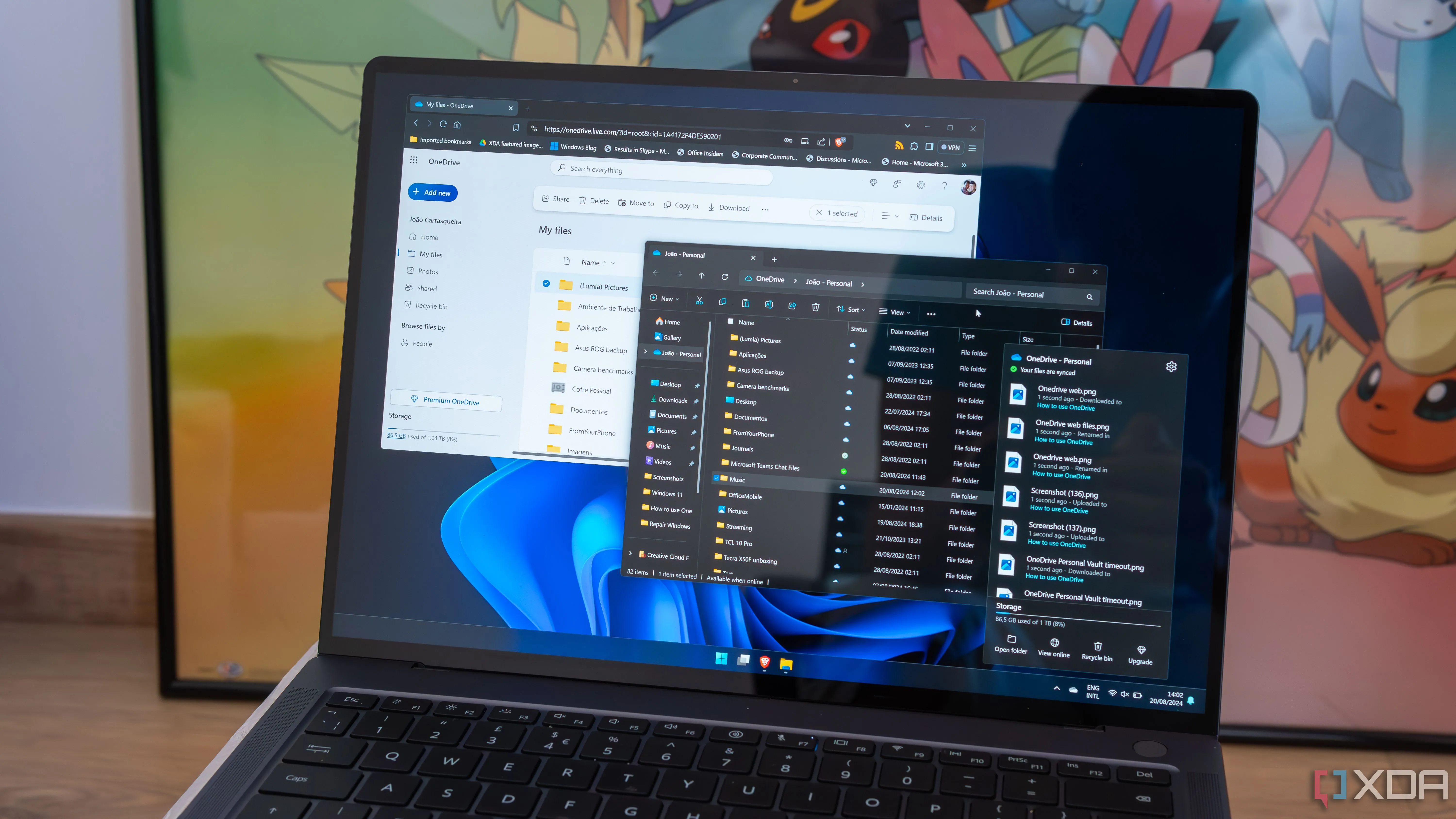Màn hình máy tính Windows 11 hiển thị các giao diện và tính năng của OneDrive, minh họa việc sao lưu dữ liệu quan trọng, bao gồm tệp Registry, lên dịch vụ lưu trữ đám mây.