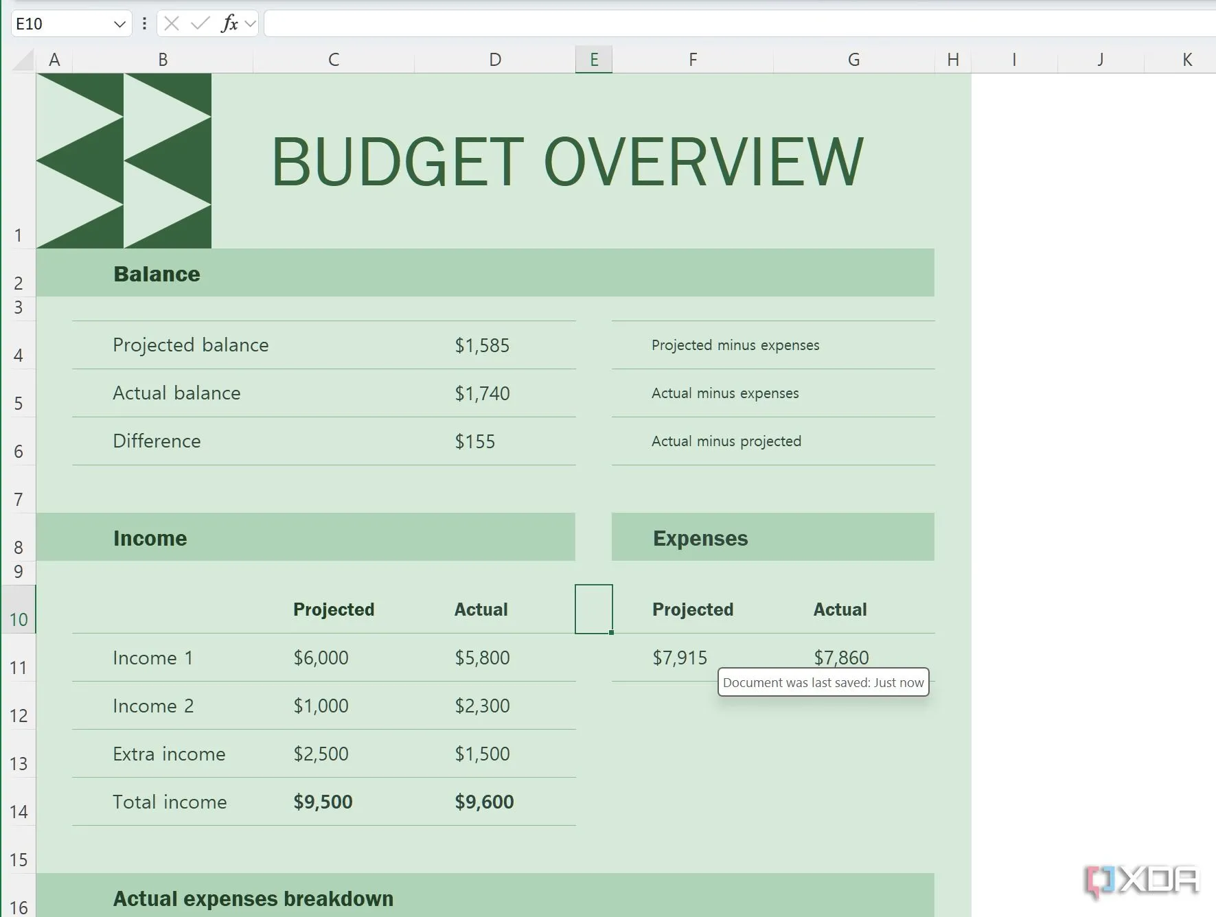 Mẫu bảng tính Excel chi tiết cho ngân sách gia đình hàng tháng