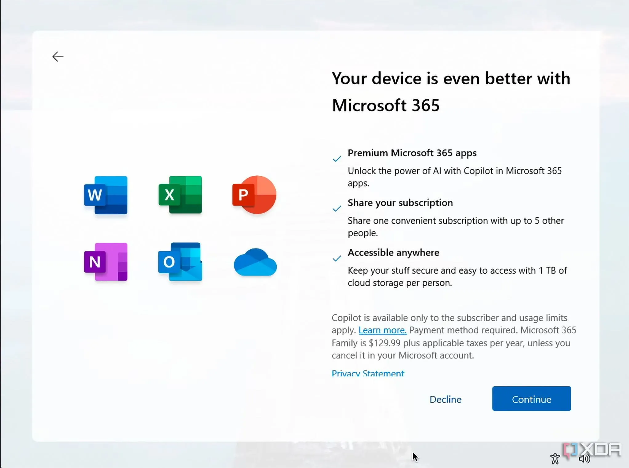 Quảng cáo Microsoft 365 hiển thị trong quá trình cài đặt Windows 11