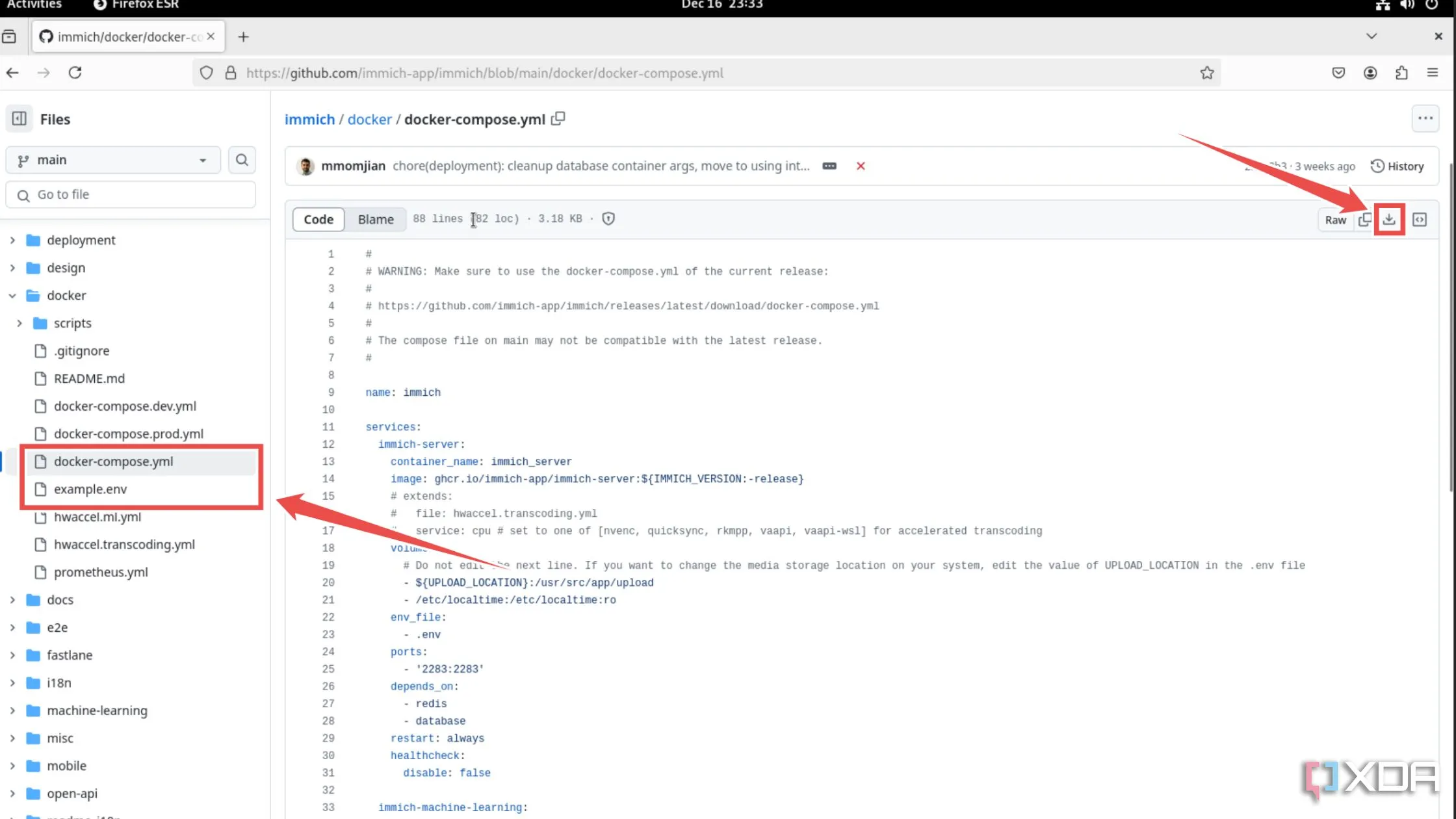 Tải xuống các tệp docker-compose.yml và example.env từ GitHub để cài đặt Immich