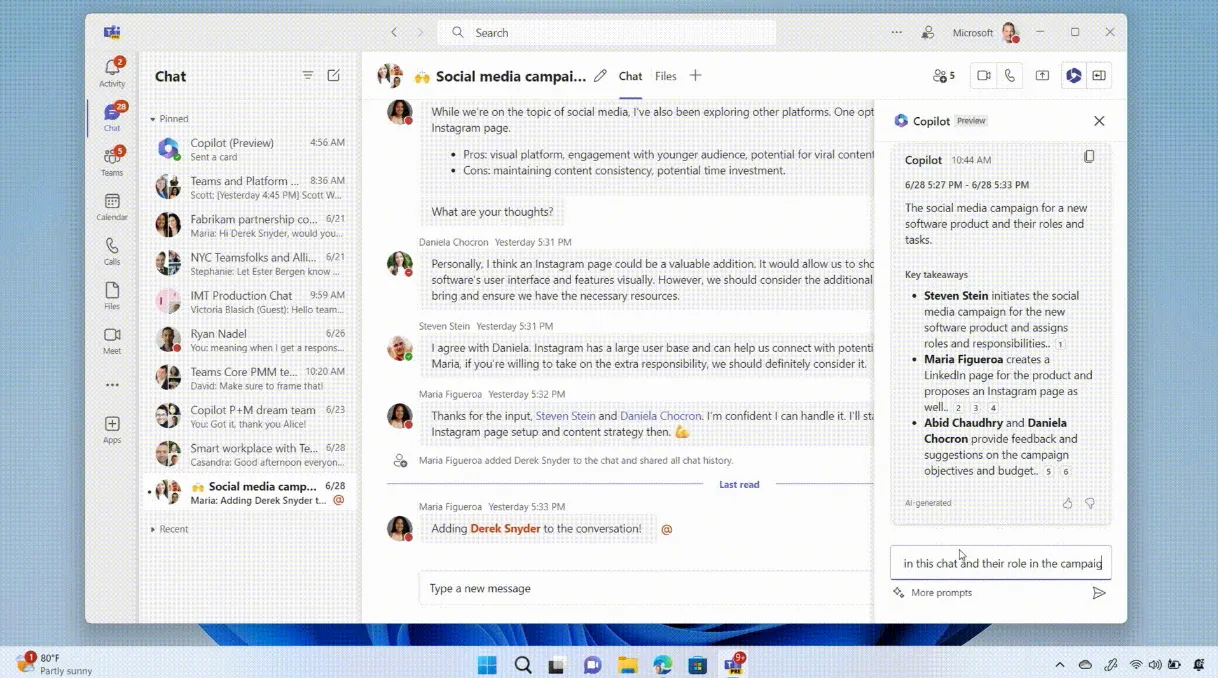 Thanh tìm kiếm và giao diện trò chuyện trong Microsoft Teams