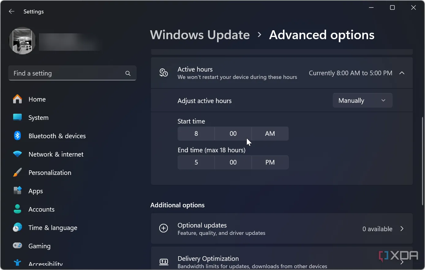 Thiết lập Giờ hoạt động (Active Hours) để hẹn giờ cập nhật Windows 11