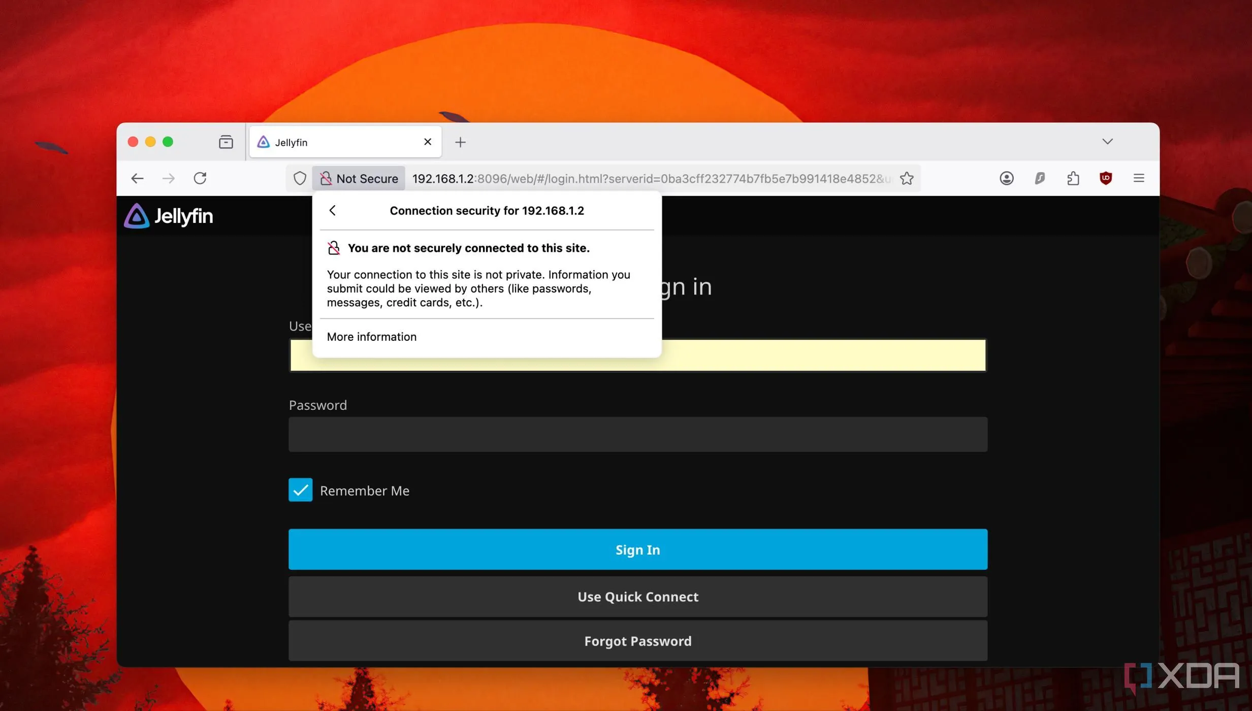 Thông báo lỗi 'Not Secure' trên trình duyệt web.