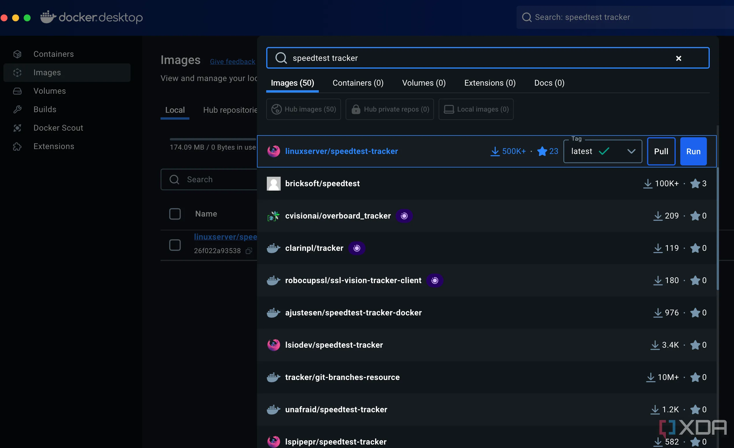 Tìm kiếm Speedtest Tracker trên Docker Desktop