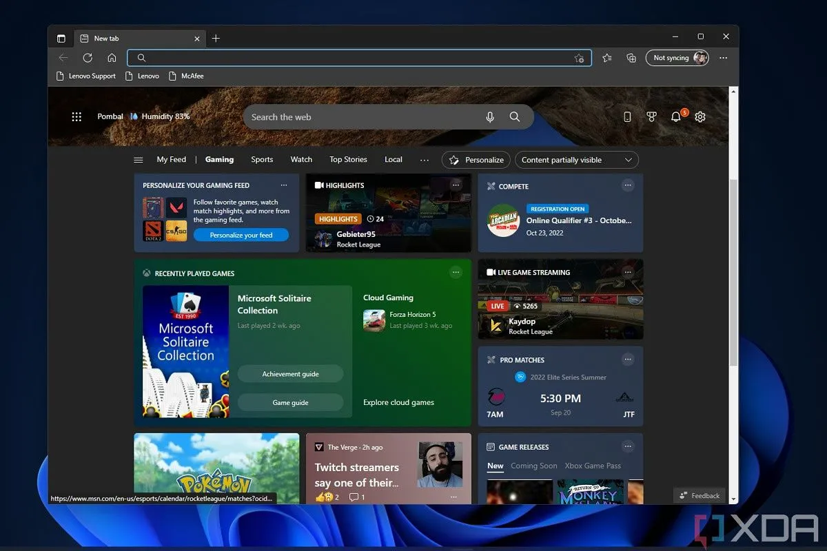 Trang chủ trình duyệt Microsoft Edge với nội dung quảng cáo và gợi ý