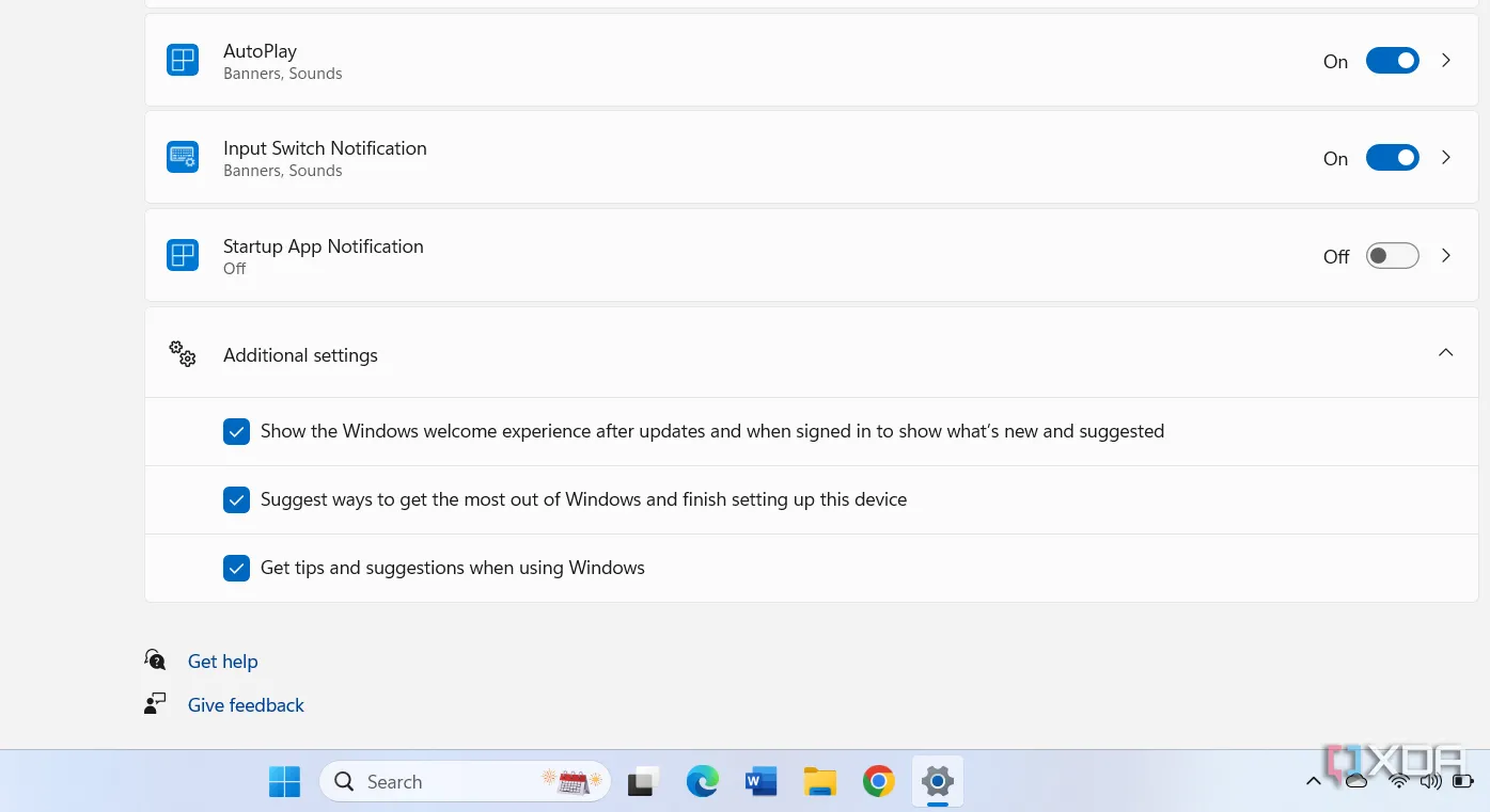 Tùy chọn tắt các thông báo và gợi ý phiền toái trên Windows 11