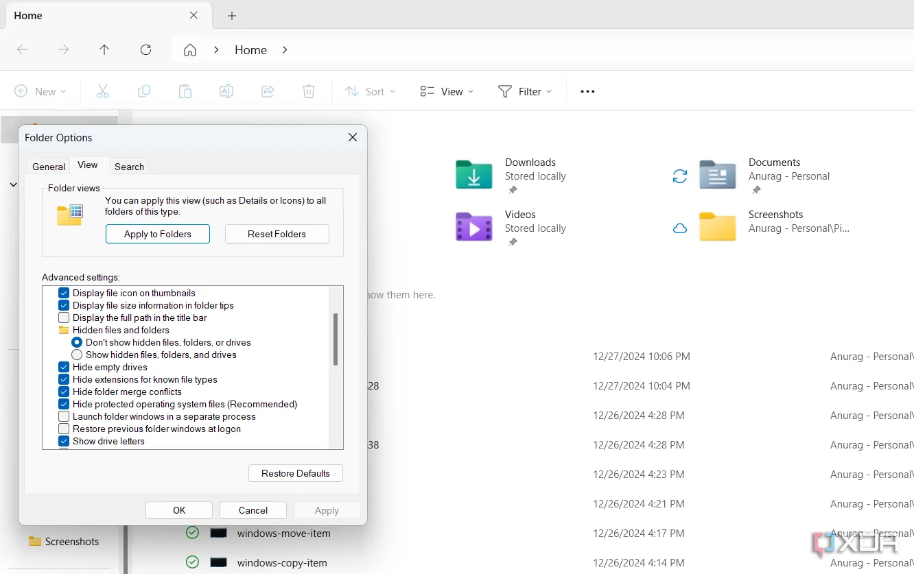 Tùy chọn tắt thông báo nhà cung cấp đồng bộ trong File Explorer Windows 11