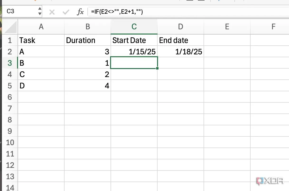 Ví dụ minh họa hàm IF trong Excel cho các điều kiện phụ thuộc dự án