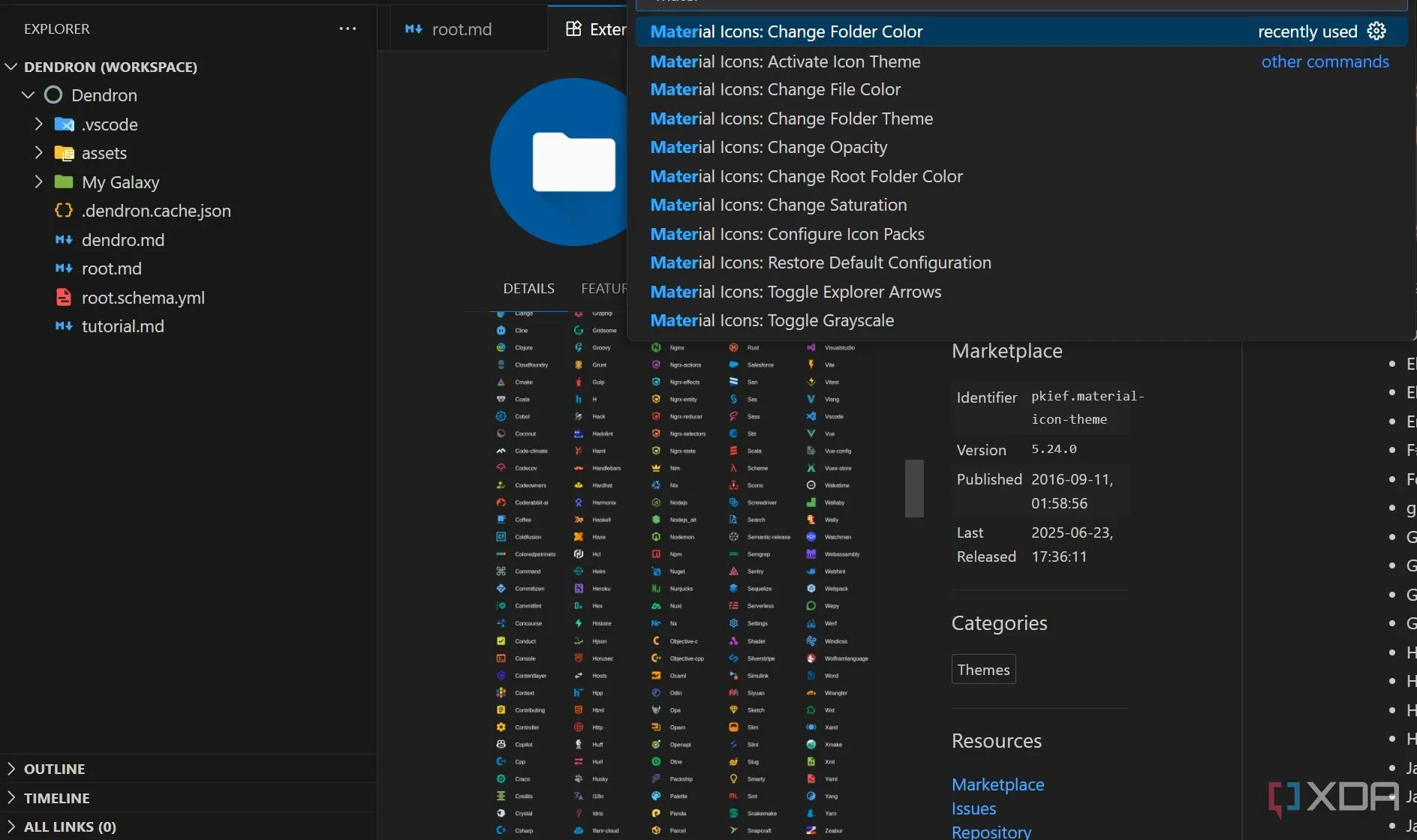 Ví dụ về các biểu tượng Material Icon Theme trong VS Code, giúp nhận diện loại file nhanh chóng.