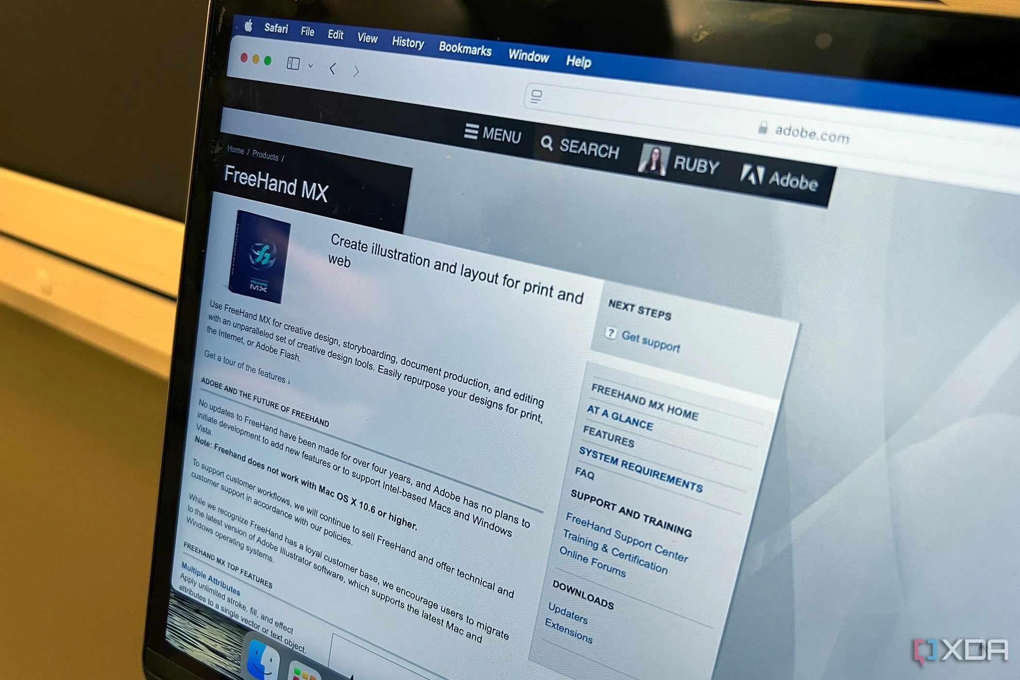 Adobe Freehand MX homepage