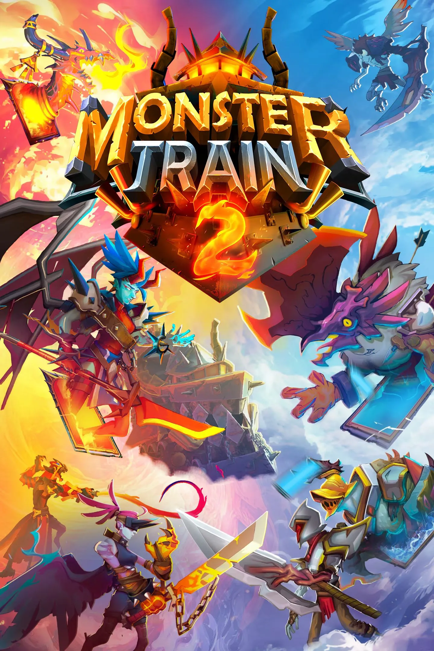 Ảnh bìa của Monster Train 2, với đoàn tàu quái vật và các phe phái mới