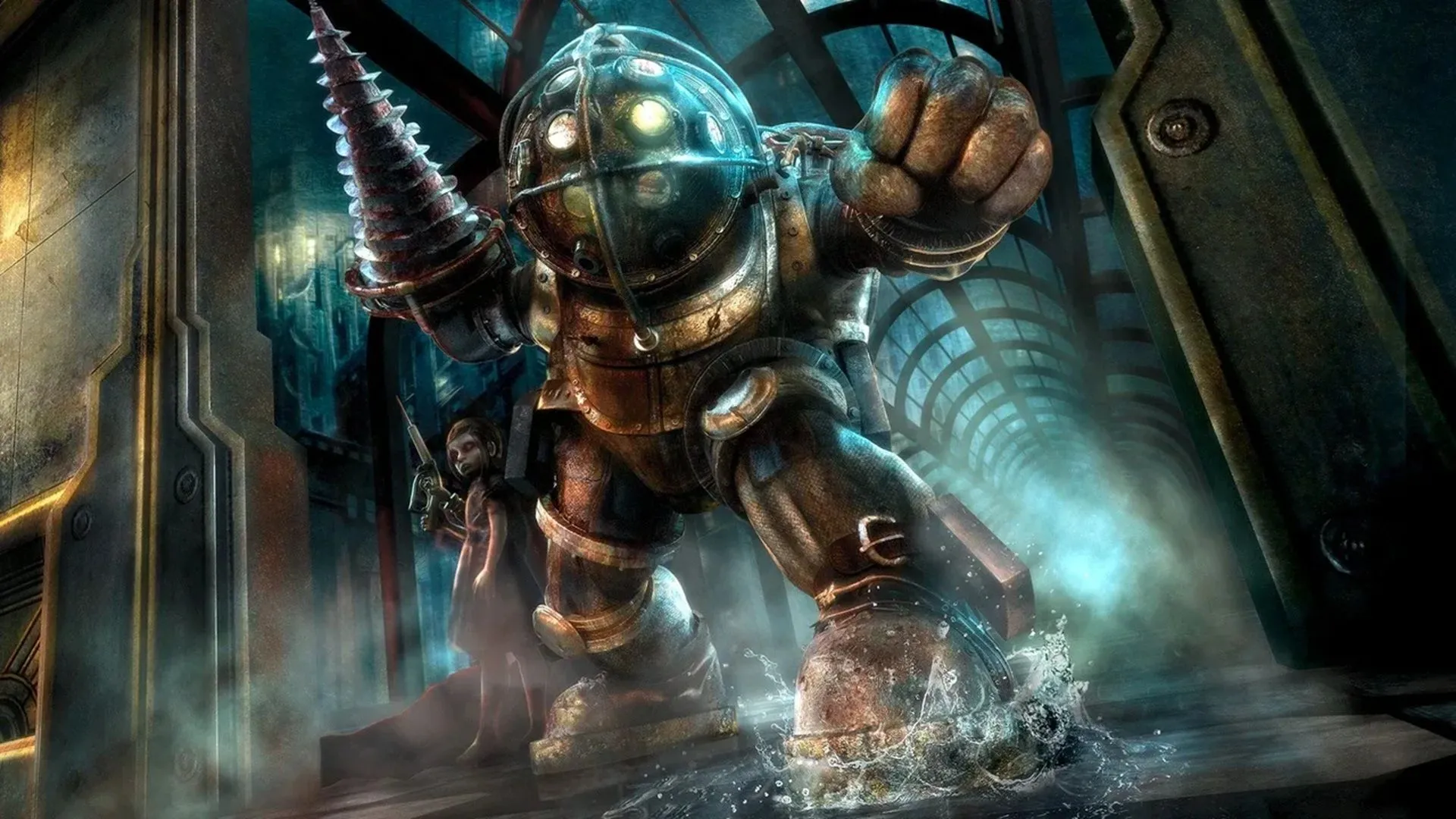 Ảnh bìa game BioShock trên Xbox 360, khắc họa không khí u ám và huyền bí của thành phố dưới nước Rapture