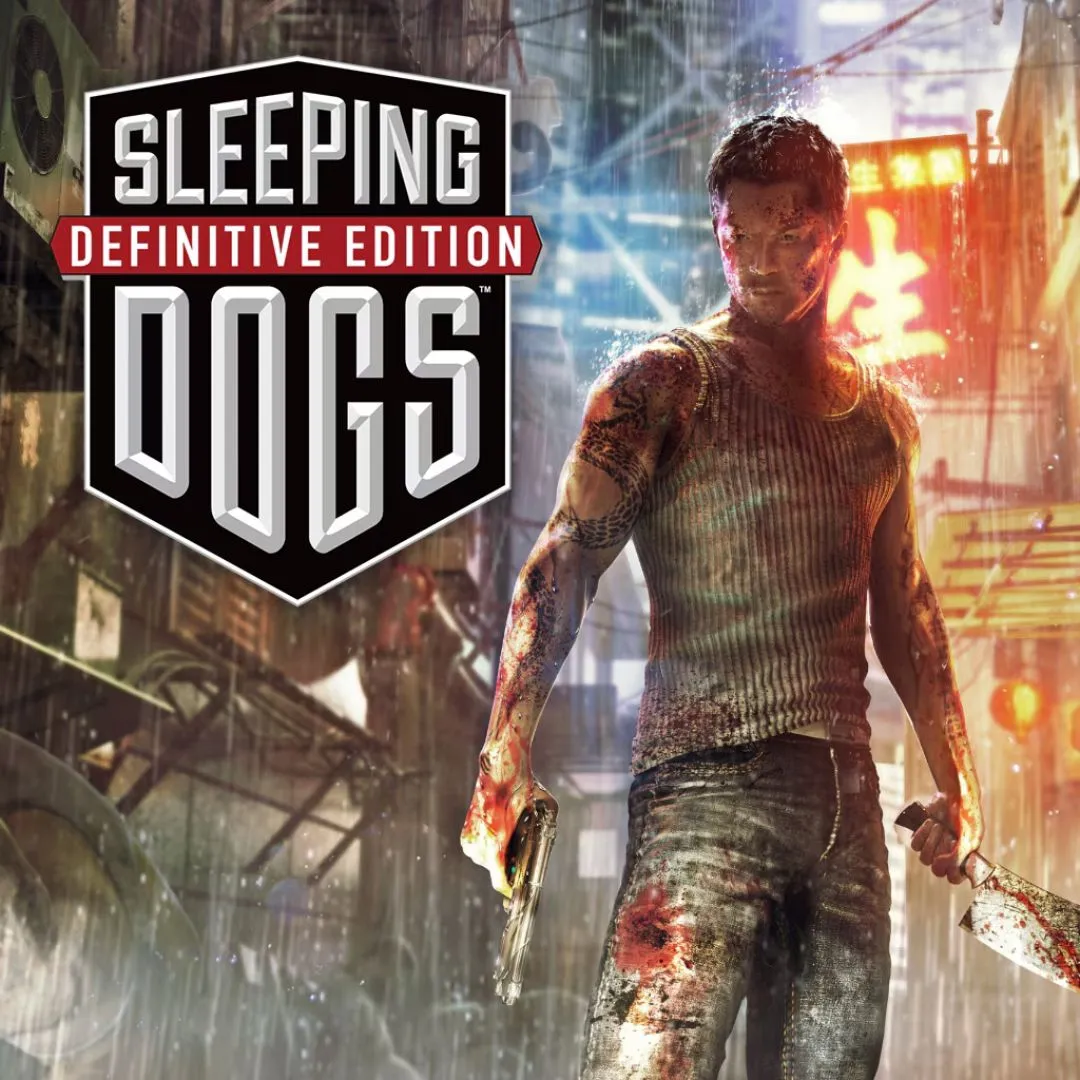 Ảnh bìa Sleeping Dogs: Definitive Edition, với nhân vật Wei Shen và khung cảnh Hong Kong về đêm, nhấn mạnh yếu tố hành động điều tra.